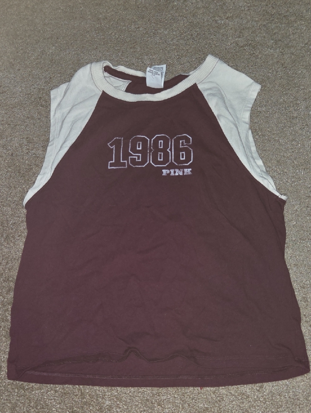 PINK Victoria's Secret Maroon and Cream Sleeveless Graphic Tank